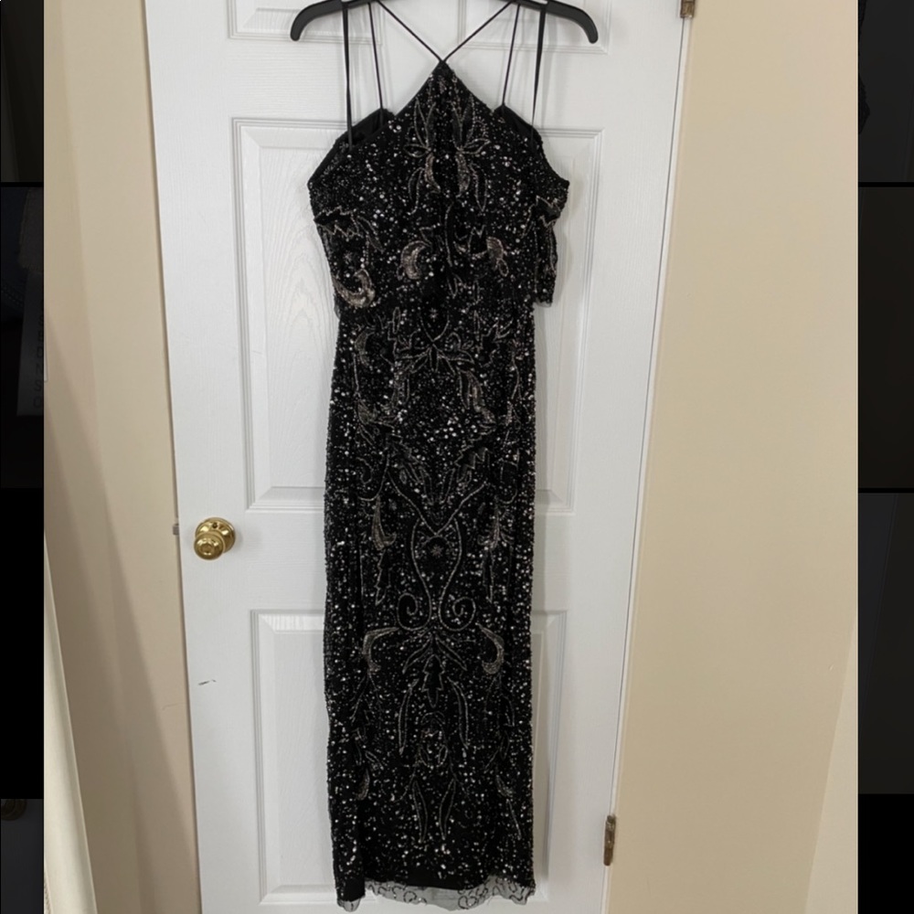Aidan Mattox Black and Silver Beaded long dress